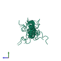 PDB entry 2rq2 coloured by chain, ensemble of 20 models, side view.