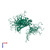 PDB entry 2rq4 coloured by chain, ensemble of 20 models, top view.