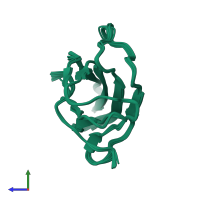 PDB entry 2rqe coloured by chain, ensemble of 20 models, side view.