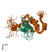 PDB entry 2rqh coloured by chain, ensemble of 20 models, top view.