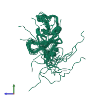 PDB entry 2rqv coloured by chain, ensemble of 20 models, side view.