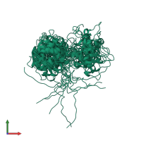 PDB entry 2rqy coloured by chain, ensemble of 10 models, front view.