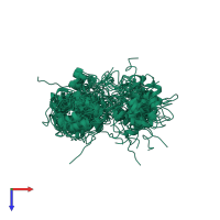 PDB entry 2rqy coloured by chain, ensemble of 10 models, top view.