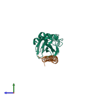 Hetero trimeric assembly 1 of PDB entry 2rr9 coloured by chemically distinct molecules, side view.