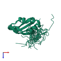 PDB entry 2rrb coloured by chain, ensemble of 20 models, top view.