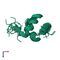 PDB entry 2rru coloured by chain, ensemble of 20 models, top view.