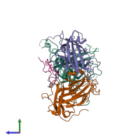 PDB entry 2rs5 coloured by chain, side view.