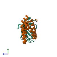 PDB entry 2rse coloured by chain, ensemble of 20 models, side view.