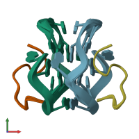 PDB entry 2rsk coloured by chain, ensemble of 10 models, front view.