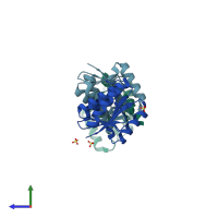 PDB entry 2rsl coloured by chain, side view.