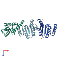 PDB entry 2rsl coloured by chain, top view.