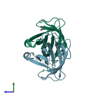 PDB entry 2rtb coloured by chain, side view.