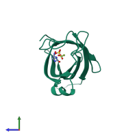 PDB entry 2rtk coloured by chain, side view.