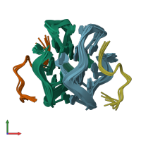 PDB entry 2ru7 coloured by chain, ensemble of 5 models, front view.