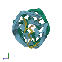 PDB entry 2ru7 coloured by chain, ensemble of 5 models, side view.