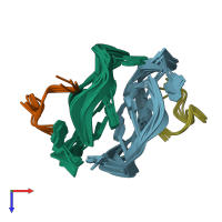 PDB entry 2ru7 coloured by chain, ensemble of 5 models, top view.