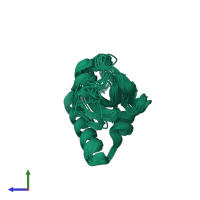 PDB entry 2ruc coloured by chain, ensemble of 10 models, side view.