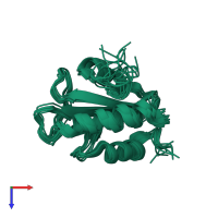 PDB entry 2rue coloured by chain, ensemble of 10 models, top view.