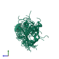 PDB entry 2rug coloured by chain, ensemble of 20 models, side view.