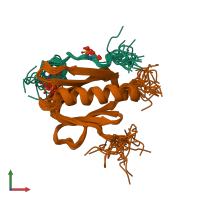 PDB entry 2ruk coloured by chain, ensemble of 20 models, front view.