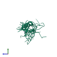 PDB entry 2rut coloured by chain, ensemble of 20 models, side view.