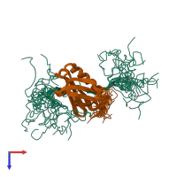 PDB entry 2rvb coloured by chain, ensemble of 20 models, top view.