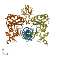 PDB entry 2rve coloured by chain, front view.