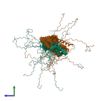 PDB entry 2rvq coloured by chain, ensemble of 10 models, side view.