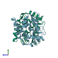 PDB entry 2scp coloured by chain, side view.