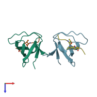 PDB entry 2sem coloured by chain, top view.