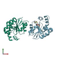 PDB entry 2shk coloured by chain, front view.