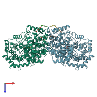 PDB entry 2sqc coloured by chain, top view.