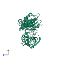 PDB entry 2src coloured by chain, side view.