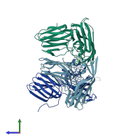 PDB entry 2tbv coloured by chain, side view.