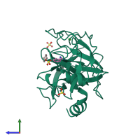 PDB entry 2tio coloured by chain, side view.