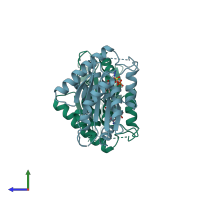 PDB entry 2tmk coloured by chain, side view.