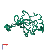 PDB entry 2tmp coloured by chain, ensemble of 49 models, top view.