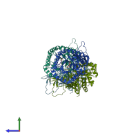 PDB entry 2tod coloured by chain, side view.