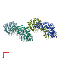 PDB entry 2tod coloured by chain, top view.
