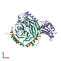 PDB entry 2trc coloured by chain, front view.