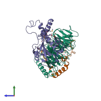 PDB entry 2trc coloured by chain, side view.