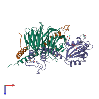 PDB entry 2trc coloured by chain, top view.