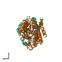 PDB entry 2trs coloured by chain, side view.