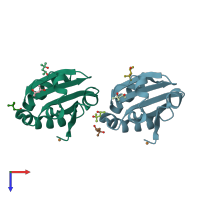 PDB entry 2trx coloured by chain, top view.