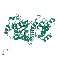 PDB entry 2ts1 coloured by chain, top view.