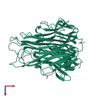 Homo trimeric assembly 2 of PDB entry 2tun coloured by chemically distinct molecules, top view.