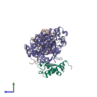 PDB entry 2ubp coloured by chain, side view.