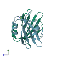 PDB entry 2ugi coloured by chain, side view.