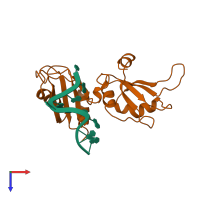 PDB entry 2up1 coloured by chain, top view.