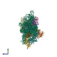 Hetero 23-meric assembly 1 of PDB entry 2uuc coloured by chemically distinct molecules, side view.